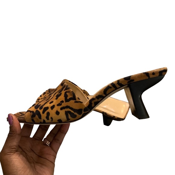 By FAR Lily Mule Leopard Animal Print Suede Square Toe Low Heel Slides Brown 8 - Picture 7 of 12